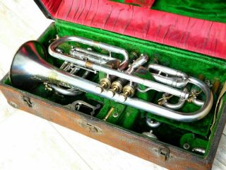 Vintage Frank Holton Trumpet In Case W/ Many Attachments Estate Find