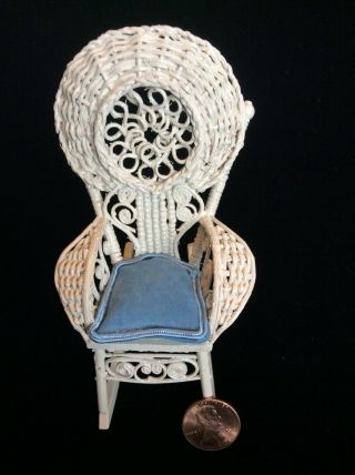 Maggie Bock Dollhouse Miniature Furniture Wicker Rocking Chair Signed