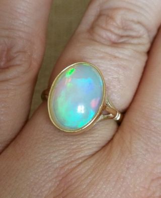 3.  5 Carat Neon Rainbow Fire Solid Opal Ring Solid 9ct Gold M 6.  5 Vtg