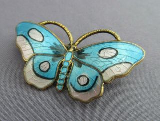 Vintage Opro Produkter Norway Sterling Guilloche Enamel Butterfly Pin Brooch