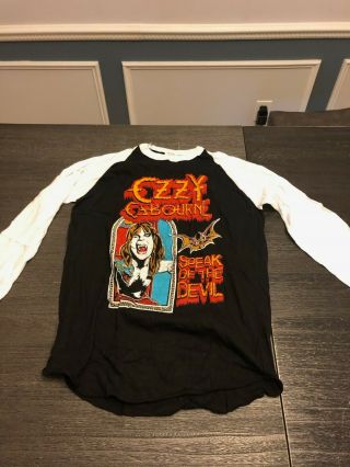 Vintage 80s Ozzy Osbourne T Shirt Speak Of The Devil Madman Tour White Sleeve Xl