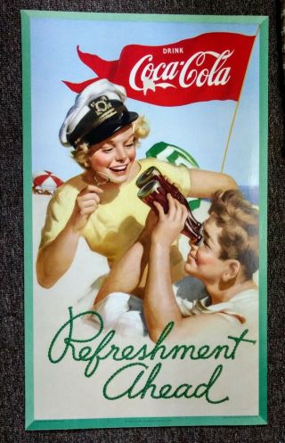 Rare 1950s Coca - Cola " Sailor Girl " Litho Poster Sign.  Nos &