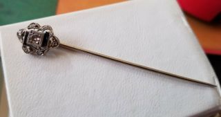 Art Deco Solid 14k White Gold Diamond And Sapphire Stickpin