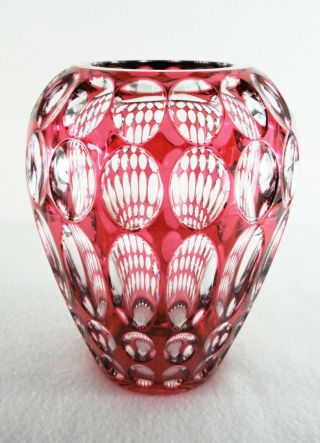 Rare Antique Val Saint Lambert Crystal Cranberry Cut To Clear Vase - 2.  5 Kilos