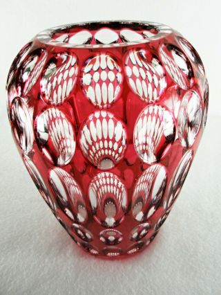 Rare Antique VAL SAINT LAMBERT Crystal Cranberry Cut to Clear Vase - 2.  5 Kilos 7
