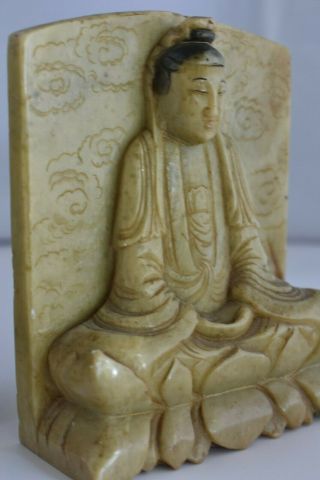 Antique Chinese Carved Mutton Fat Jade Soapstone Buddha Bookend Figures 6