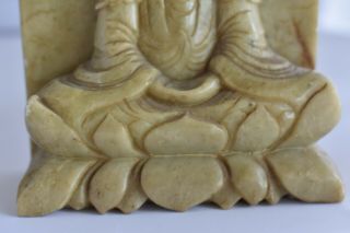 Antique Chinese Carved Mutton Fat Jade Soapstone Buddha Bookend Figures 7