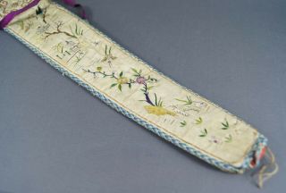 ANTIQUE CHINESE 19TH C QING DYNASTY SILK EMBROIDERED EMBROIDERY FAN CASE 3