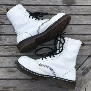 Doc Dr Martens White Leather Boots Made In England Rare Vintage Mens Us 10.  5