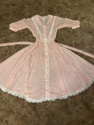Vintage 70s Pink Gunne Sax Midi Prairie Dress 4
