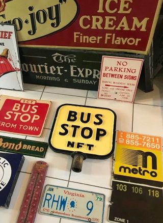Vintage Bus Stop Sign Nft Niagara Falls Buffalo Ny Cast Iron W Pole Ba