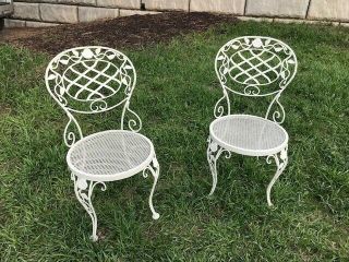 Vintage Woodard " Chantilly Rose " White Wrought Iron Patio Chairs 2 Pc Set