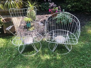 Vintage Homecrest Patio Chairs Set Of Two Barrel And Mid Back Mid Century