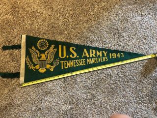 Vintage U.  S.  Army Tennessee Maneuvers 1943 Green & Gold Pennant