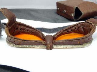 Vintage WWII BRITISH MILITARY ANTI - GLARE GOGGLES w/ AMBER SAFETY LENSES & CASE 6