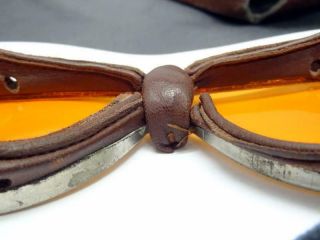 Vintage WWII BRITISH MILITARY ANTI - GLARE GOGGLES w/ AMBER SAFETY LENSES & CASE 7