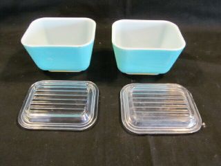 Set of FOUR Vintage Pyrex Turquoise Small,  Medium,  Large Refrigerator Jars 4