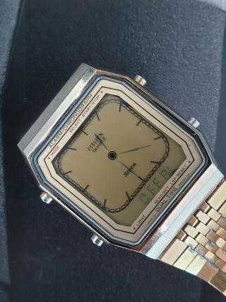 Vintage Citizen Quartz Seven Dual Time Gold Ana Digi St - 1029 9560 Lcd - Ana Watch