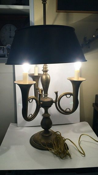 Vintage Brass Bouillotte Table Lamp 3 Arm French Horn 2