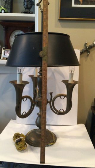 Vintage Brass Bouillotte Table Lamp 3 Arm French Horn 3