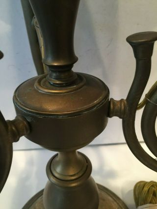 Vintage Brass Bouillotte Table Lamp 3 Arm French Horn 7