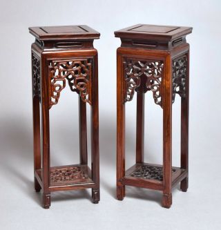 A Very Fine Tall Antique Chinese Carved Hardwood Vase Stands,  Perfect