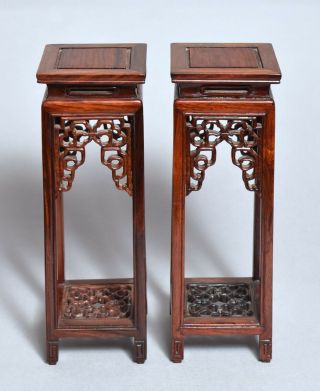 A VERY FINE TALL ANTIQUE CHINESE CARVED HARDWOOD VASE STANDS,  PERFECT 3