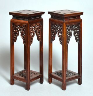 A VERY FINE TALL ANTIQUE CHINESE CARVED HARDWOOD VASE STANDS,  PERFECT 4