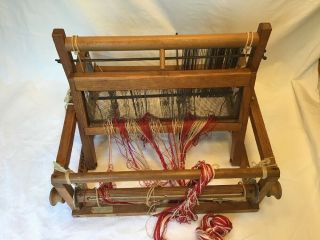 Vintage Antique Oak Wood Table Top Loom Weaving 2