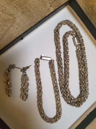 Rare Vintage Taxco Silver Necklace,  Bracelets,  Earrings.  (hand Crafted).