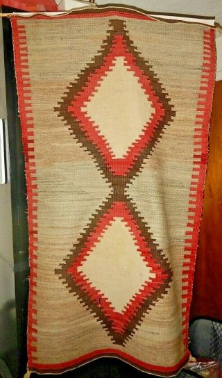Authentic Native American Indian Navajo Rug 31 X 56 Handwoven Vtg 1940 