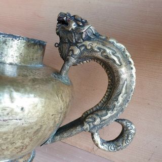 1 Old Rare Antique Asian Chinese Tibetan Bronze Copper Dragon / Foo Dog Tea Pot 6