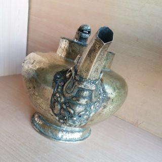 1 Old Rare Antique Asian Chinese Tibetan Bronze Copper Dragon / Foo Dog Tea Pot 8