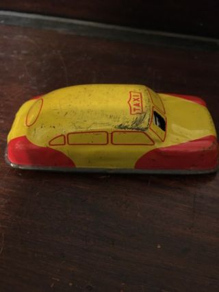 Old Vtg Antique Collectible Argo Tin Friction? Yellow Taxi Cab Car Toy
