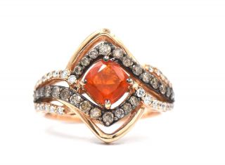 Vintage Levian Fire Opal Chocolate Diamond Fashion Cocktail Ring 14k Yellow Gold