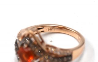 VINTAGE LEVIAN FIRE OPAL CHOCOLATE DIAMOND FASHION COCKTAIL RING 14K YELLOW GOLD 4