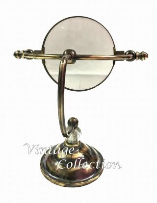 Antique Brass Desktop Adjustable Magnifying Glass Vintage Table Top Decor Glass 3