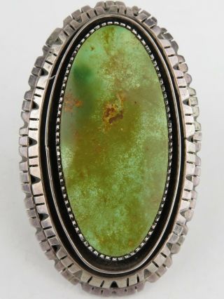 Vintage Large Native American Navajo Indian Green Turquoise Sterling Silver Ring