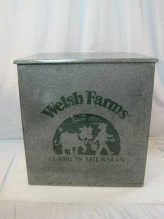 Vintage Welsh Farms Dairy Galvanized Metal Milk Bottle Cooler Box B0725