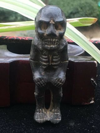 Antiques Chinese Hongshan Culture Old Jade Hand Carved Skull Skeleton Man Cx151
