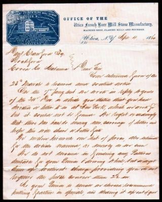 1860 Rare Cameo Letter Head - Utica French Burr Mill Stone Manufactory -