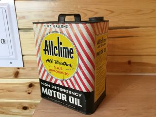 Rare Vintage Allclime Motor Oil 2 Gallon Metal Oil Can Philidelphia,  Pa.