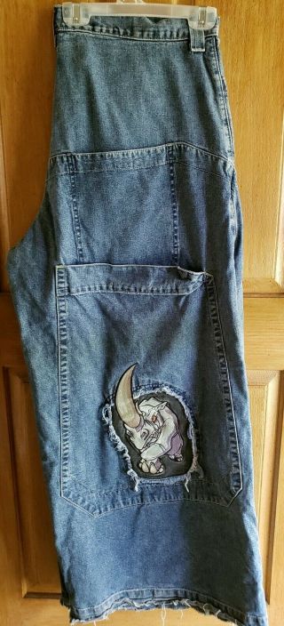 Vintage 90s JNCO ENDANGERED SPECIES Embroidered CHARGING RHINO Jeans 40W 32L 4