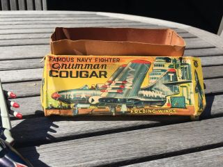 Vintage 50s Grumman Navy Cougar Fighter Friction Jet Folding Wings w/Box 7