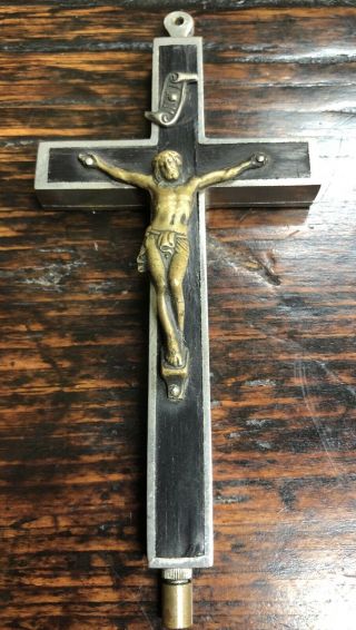 Rare Antique Catholic Crucifix Relic,  Ebony Inlay,  Saints,  Made In Germany,  1800