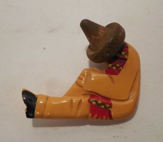 Vintage - Mexican Man With A Wooden Sombrero - Mustard Bakelite - Paint - Brooch Pin