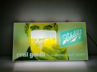 Schlitz Beer Sign Vintage 196? Light Box Graphic Real Gusto Lighted 16 " X10 "