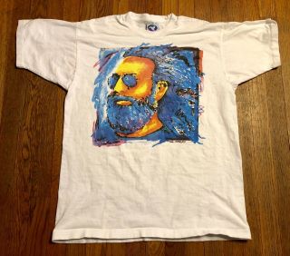 Vintage 90s T Shirt Grateful Dead Jerry Garcia 1942 - 1995 Rare Liquid Blue Tour