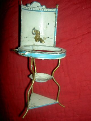 Wonderful Antique,  French Or German,  Miniature Metal Doll Size Wash Stand