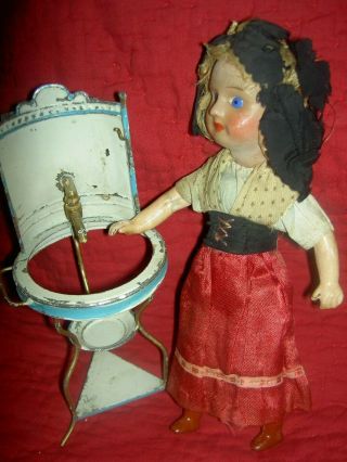 Wonderful antique,  French or German,  miniature metal doll size wash stand 2